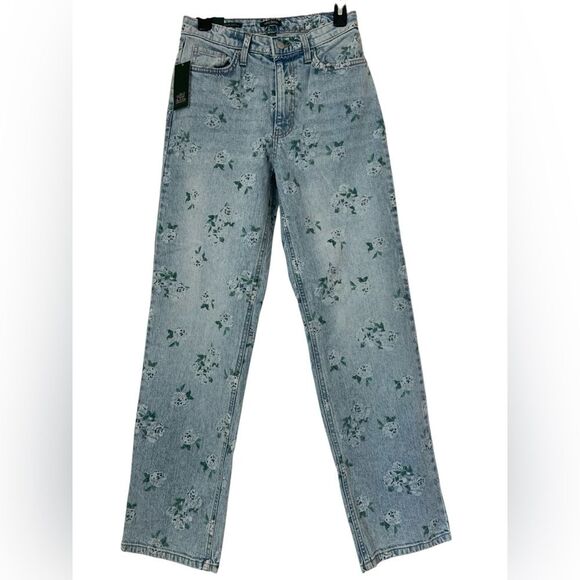 Wild Fable Womens Sz 2 90s Style Relaxed Light Blue Floral Straight Leg Jeans - Picture 1 of 6